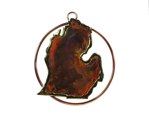 Copper Art Lower Michigan in a Copper Circle
