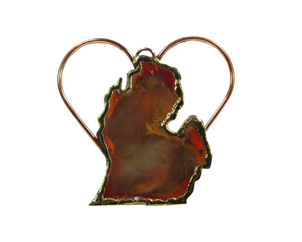 Copper Art Lower Michigan in a Copper Wire Heart