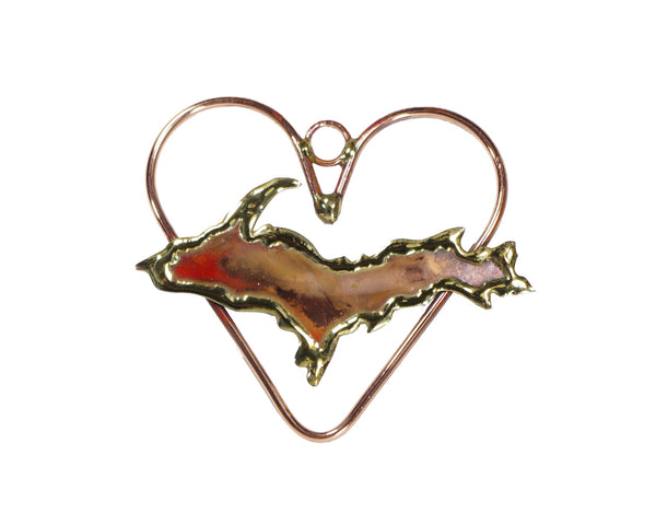 Copper Art Upper Peninsula in a Copper Wire Heart