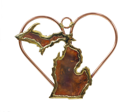 Copper Art Full Michigan in Copper Wire Heart