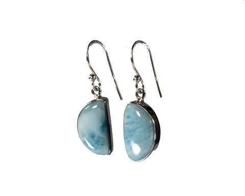 Larimar Earrings 16mm x 9mm Half Moon dangles