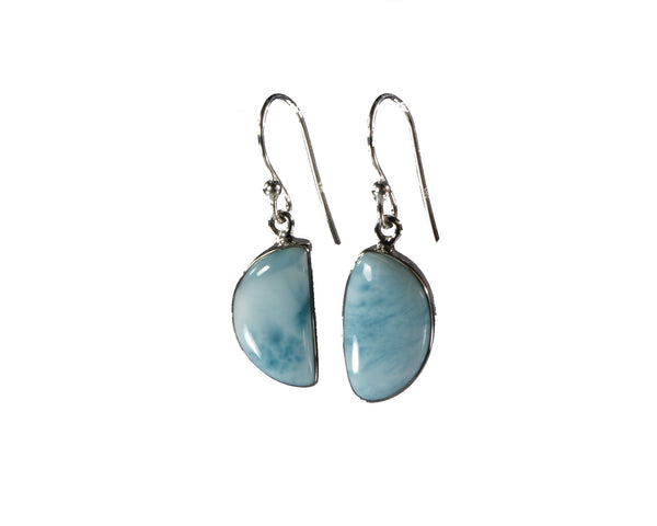 Larimar Earrings 16mm x 9mm Half Moon dangles