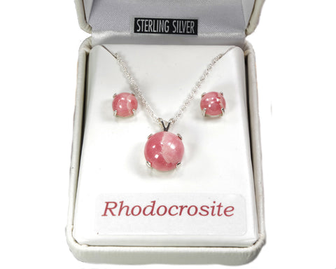 Rhodocrosite round Pendant and Earring set 5064