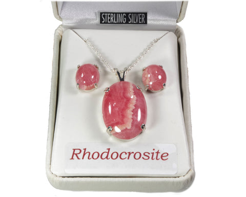 Rhodocrosite oval Pendant and Earring set  5065