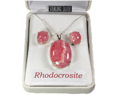 Rhodocrosite oval Pendant and Earring set  5065
