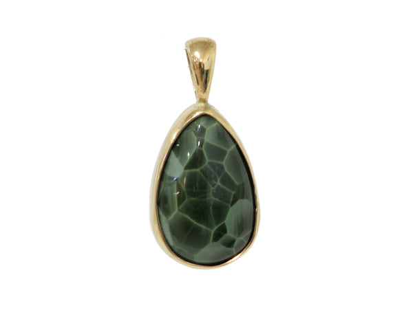 Greenstone Pendant 15mm x 11mm Teardrop  in 14K gold Bezel setting